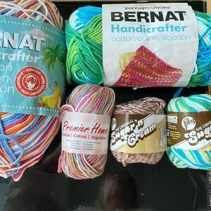 Cotton Yarn bundle. Bernat, Sugar’n Cream, & Premier Home. 1 lb. 4oz total wt.